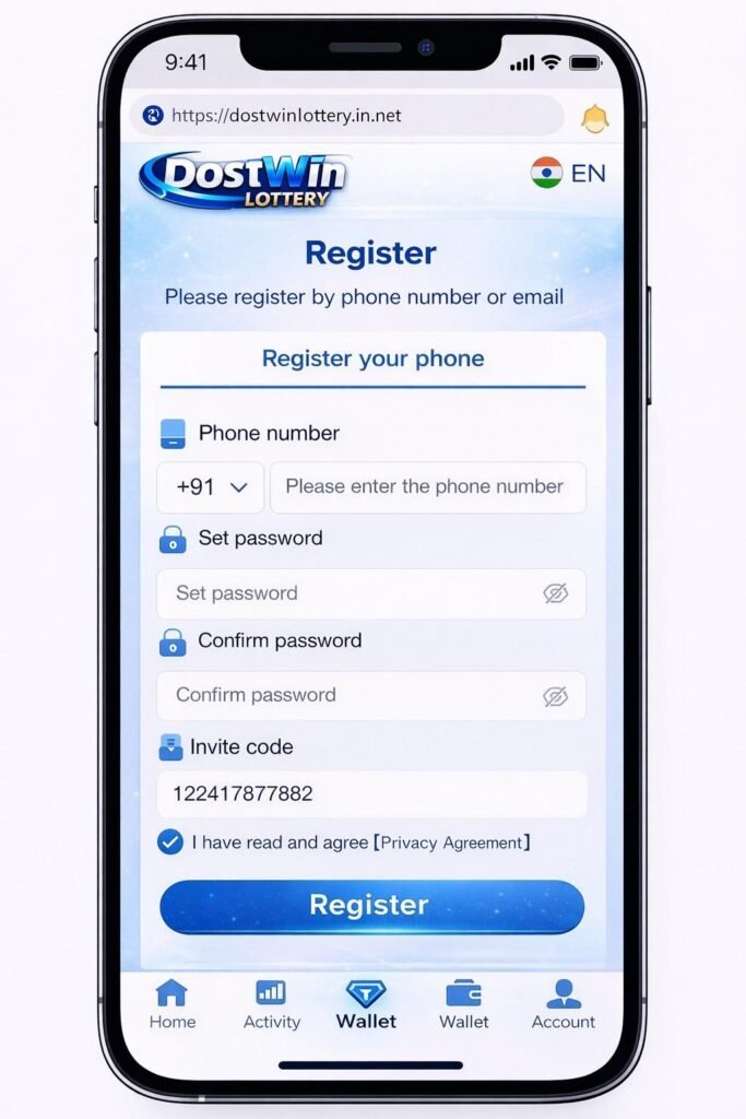 DostWin register page mobile signup screen